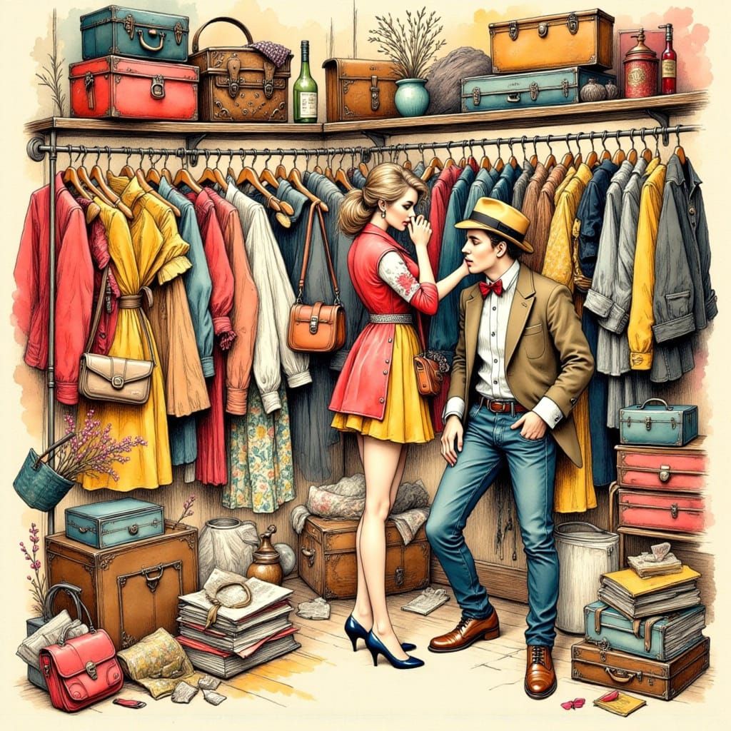 Stylish Woman and Impeccable Wardrobe in Retro Illustration