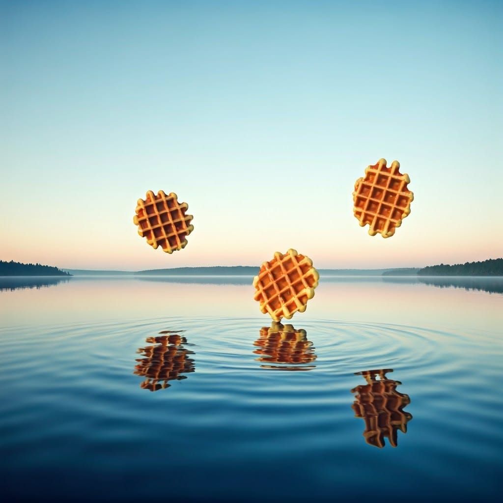 Ethereal Water Waffles Defy Gravity on Misty Morning