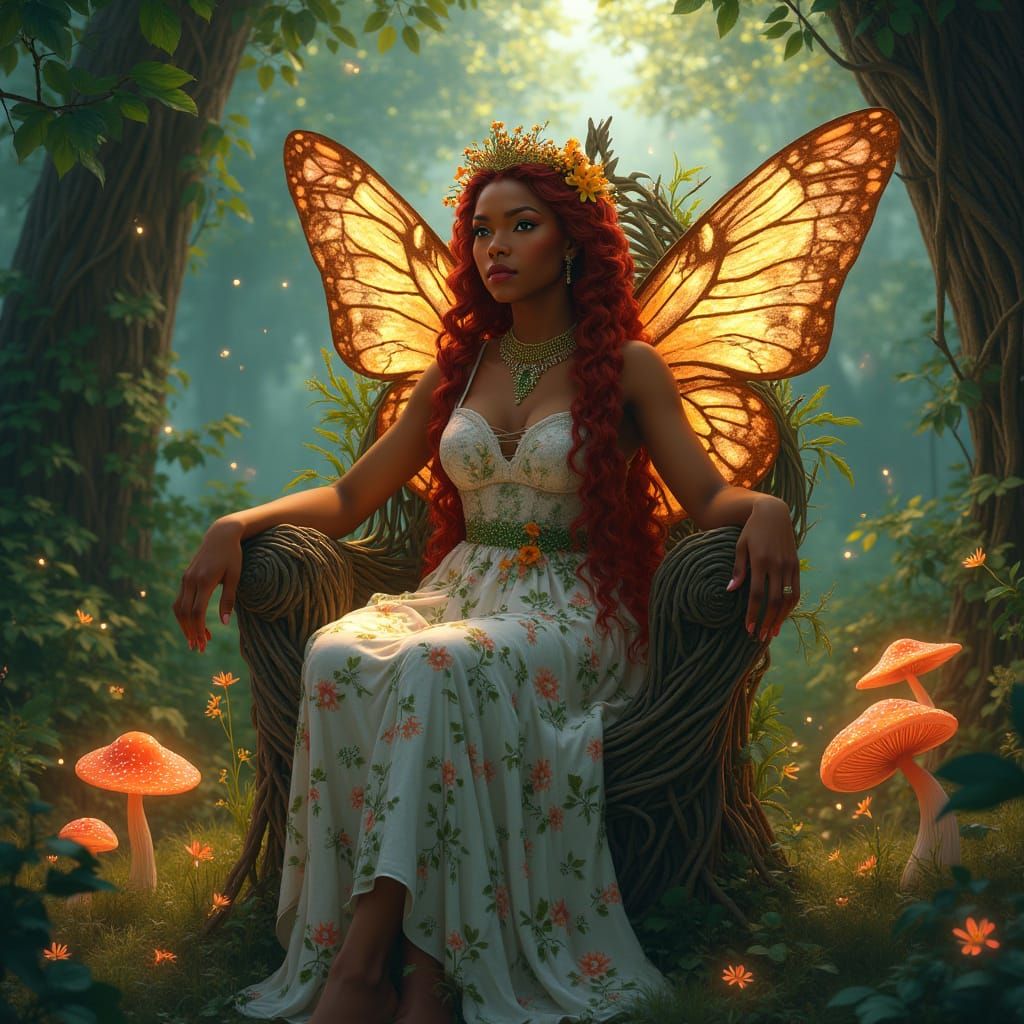 Fairy Queen on Willow Throne, Digital Art