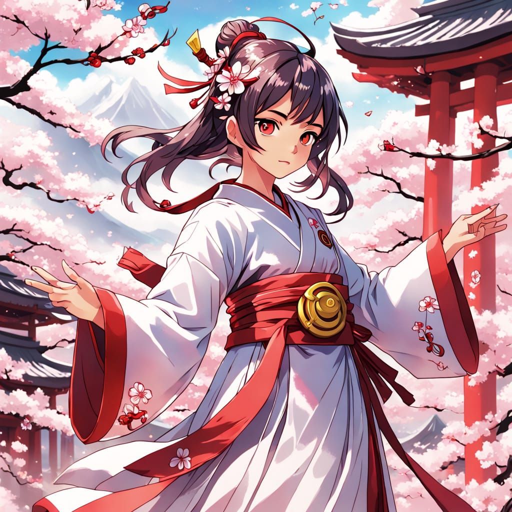 Japanese Anime Goddess with Cherry Blossoms