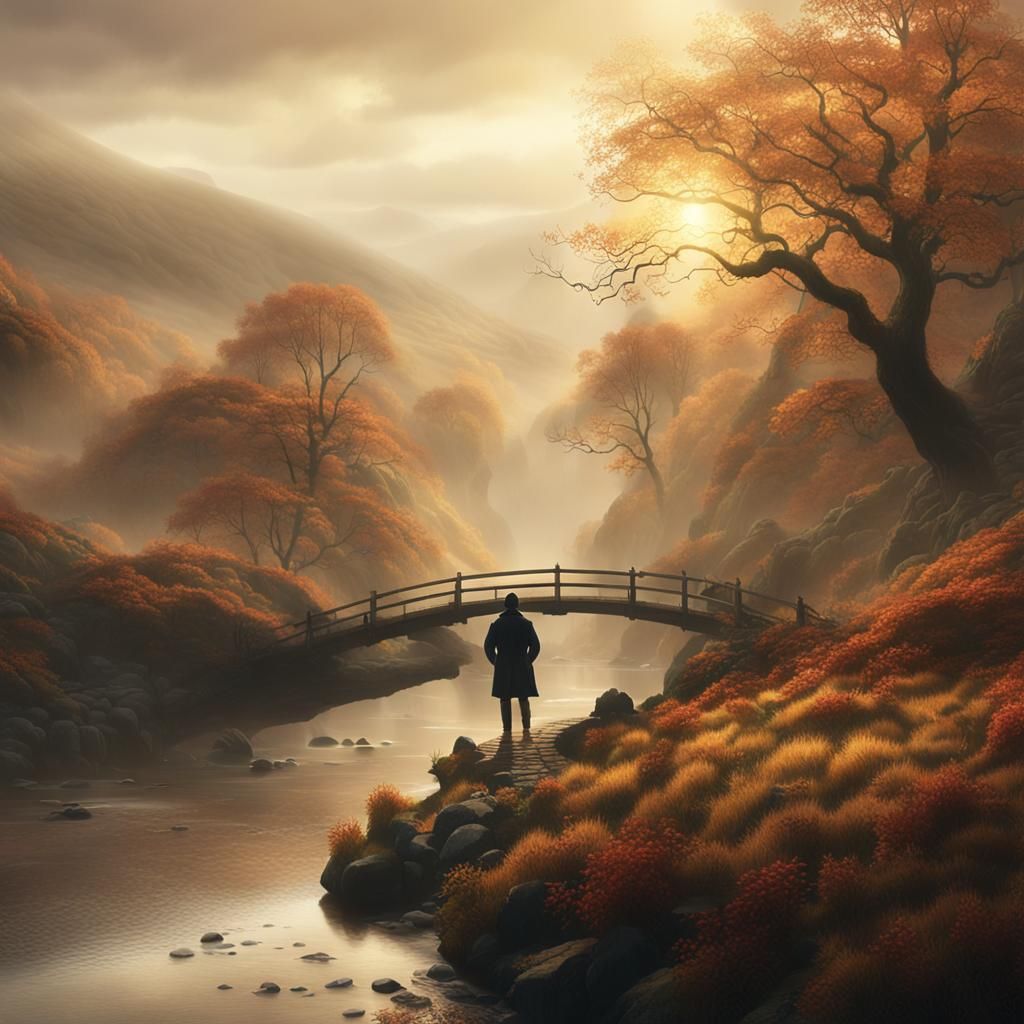 Misty Autumn River Scene in Wales