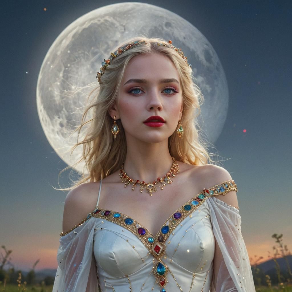 Fantasy Goddess Portrait with Gemstones in Mystic Meadow