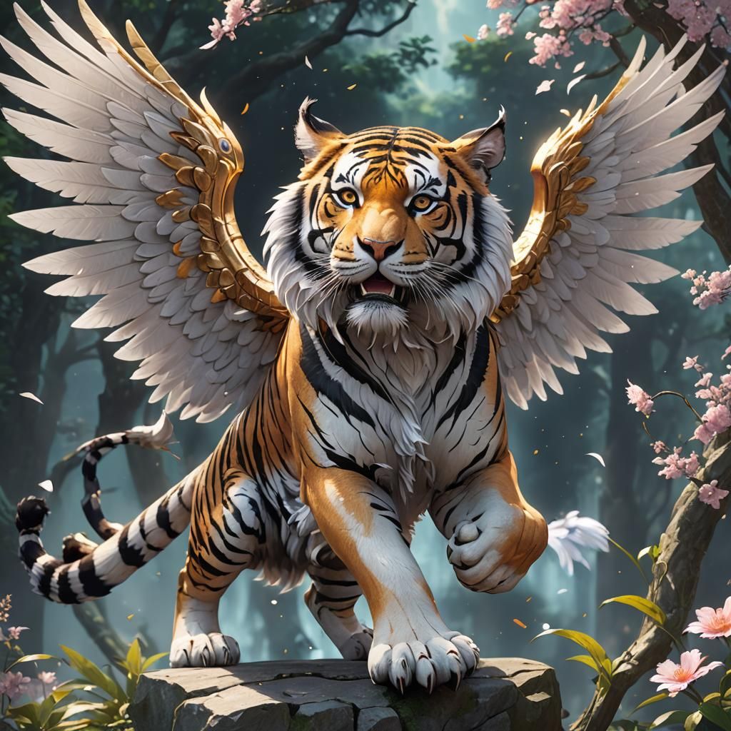 Winged Magical Tiger: 3D Anime Concept Art