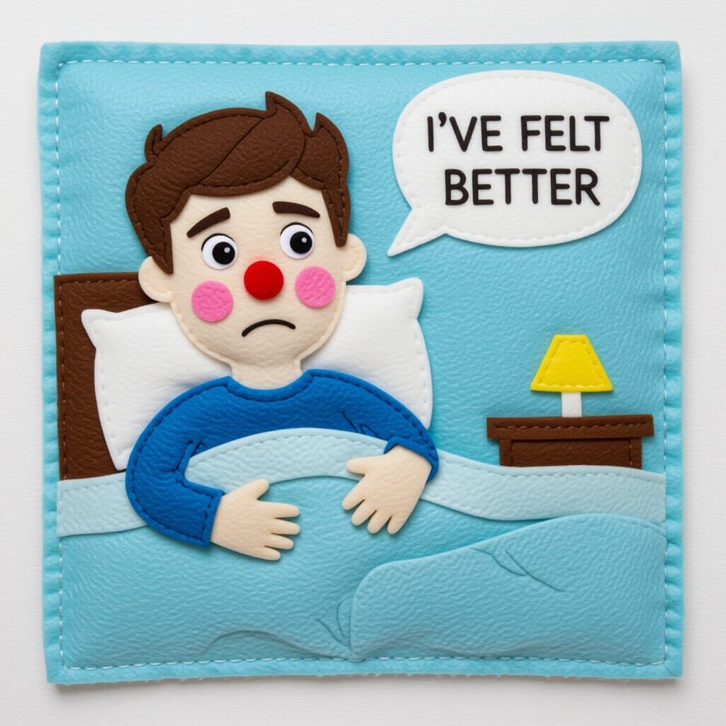 Felt Diorama: Sick Young Man in Bed