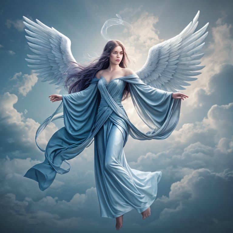 Ethereal Silk Angel Illuminates Twilight Sky