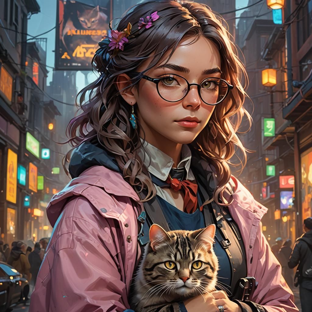 Girl with Cat: Hyperdetailed Digital Portrait