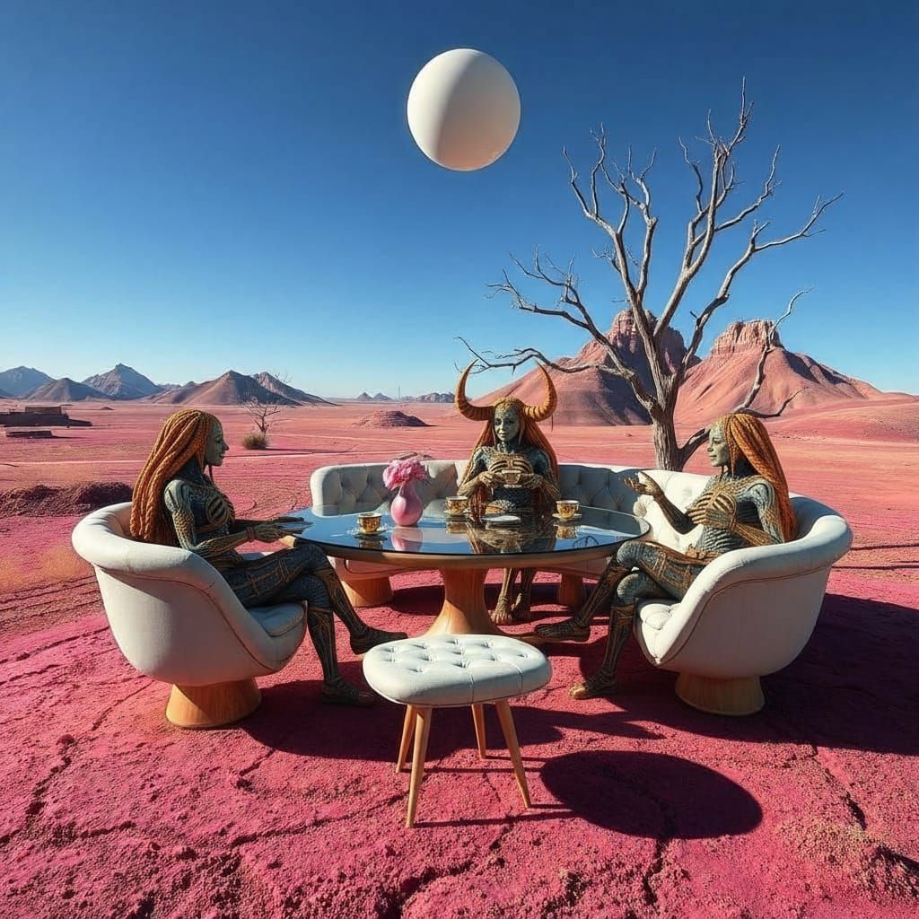 Jacquard Weave Ushabti Inuk Golems Taking Tea