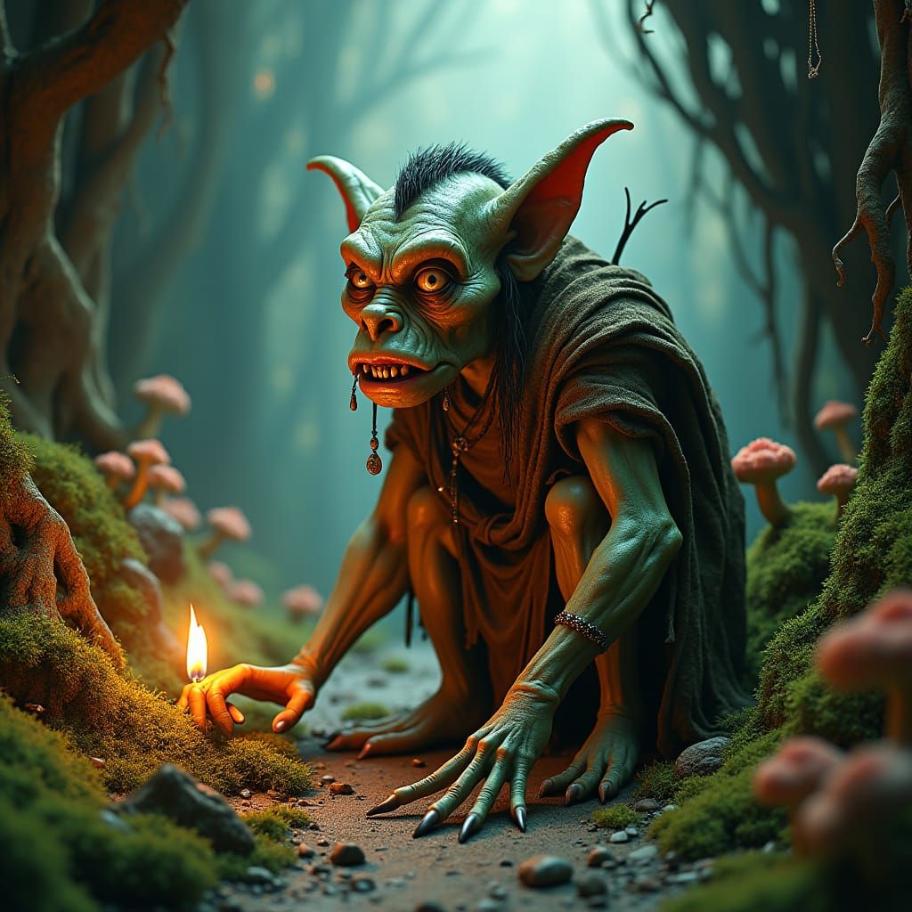 Grotesque Goblin in Mystical Cavern, Matte Painting