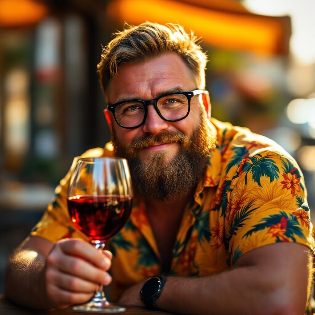 Affable Gentleman Sips Wine at Belgian Cafe