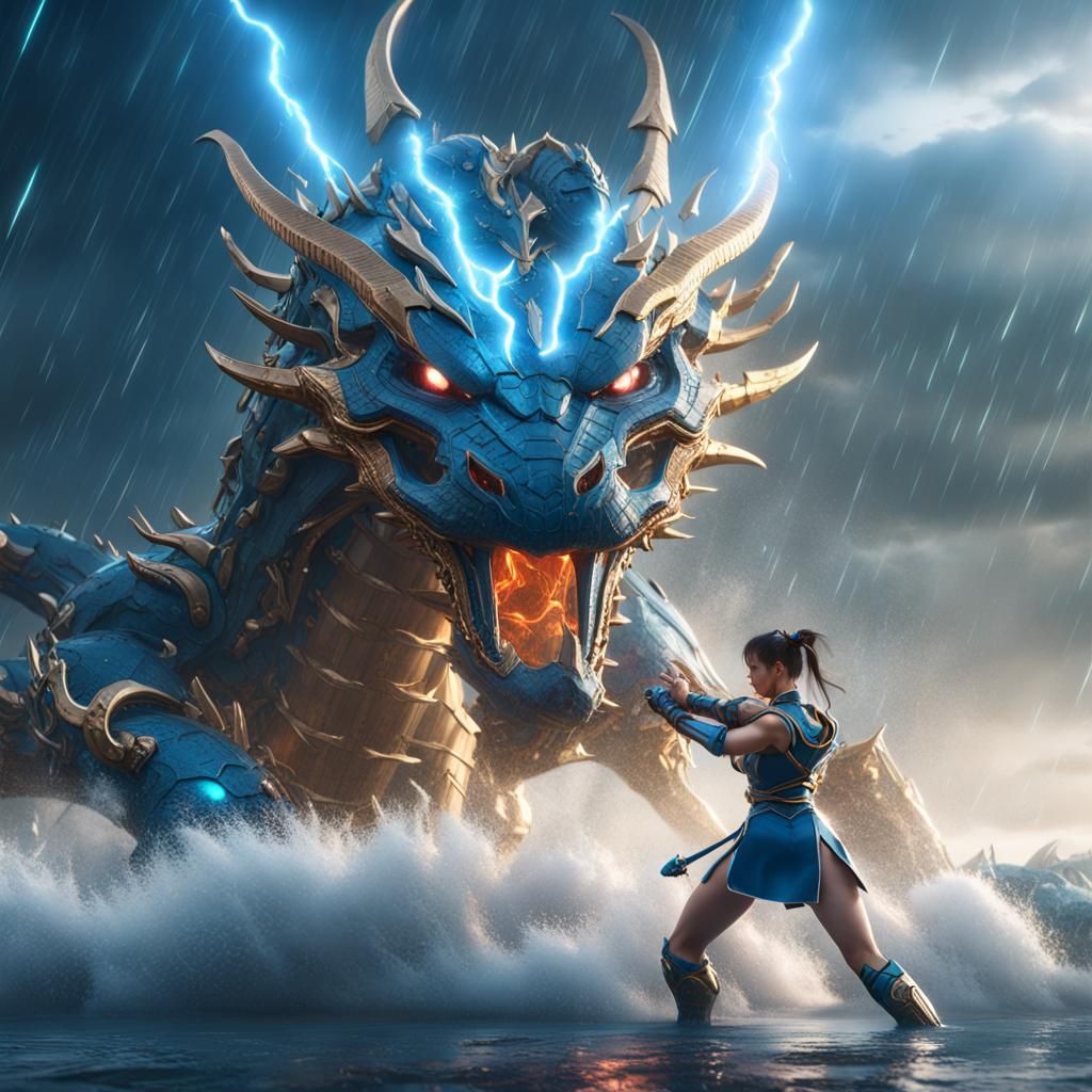 Chun Li vs Sapphire Dragon in Sci-Fi Ocean Battle