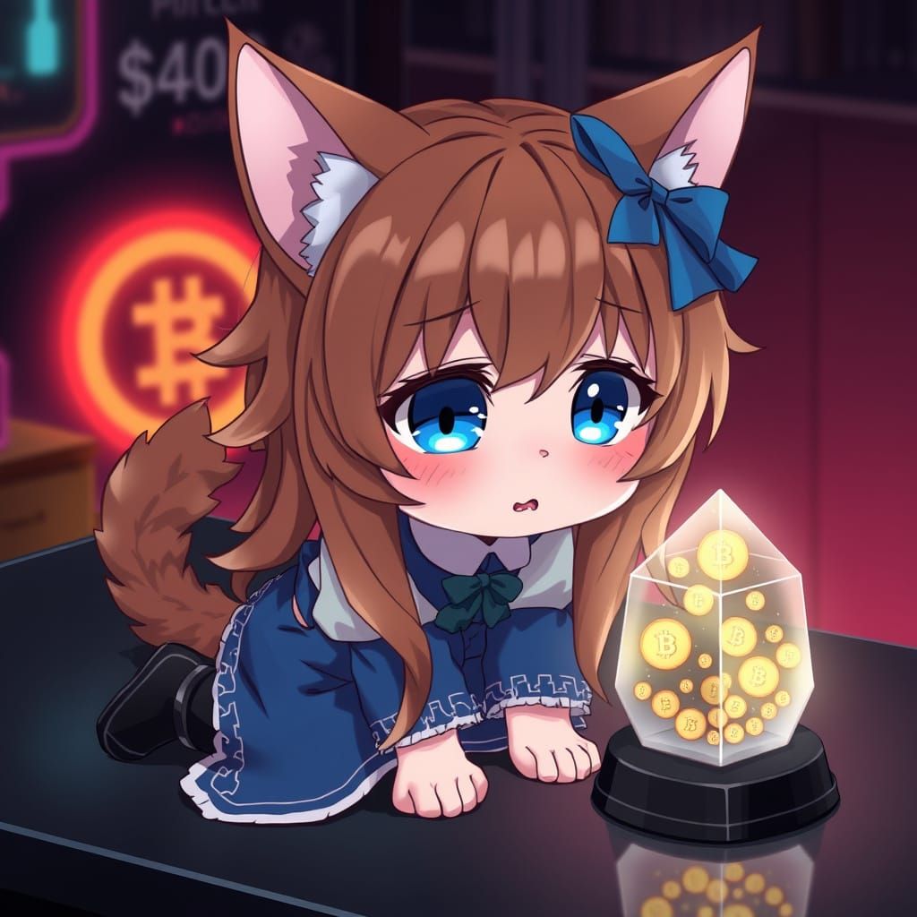 Crying Catgirl in Neon Retrowave