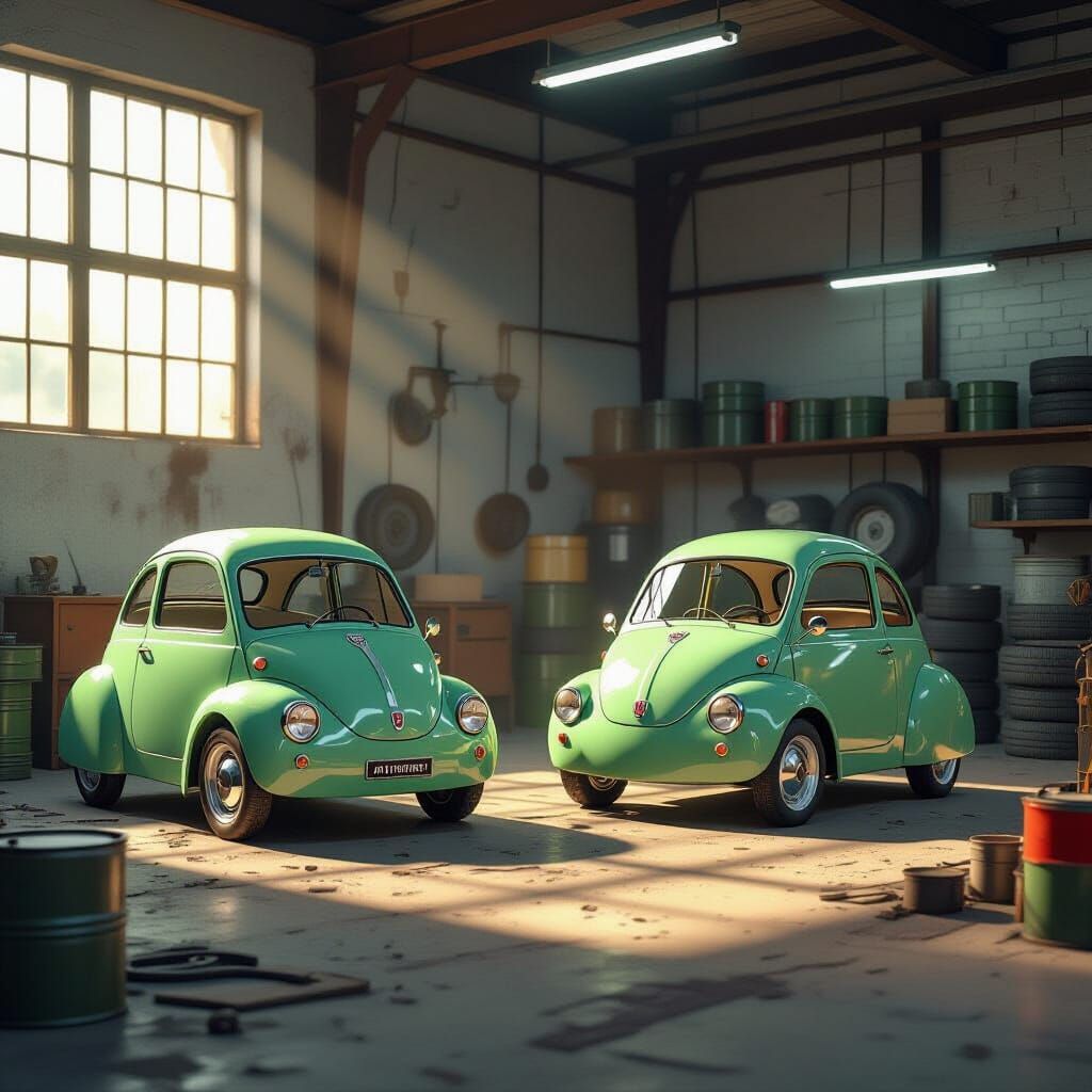 Two Modern Concept Microcars in Soft Green
