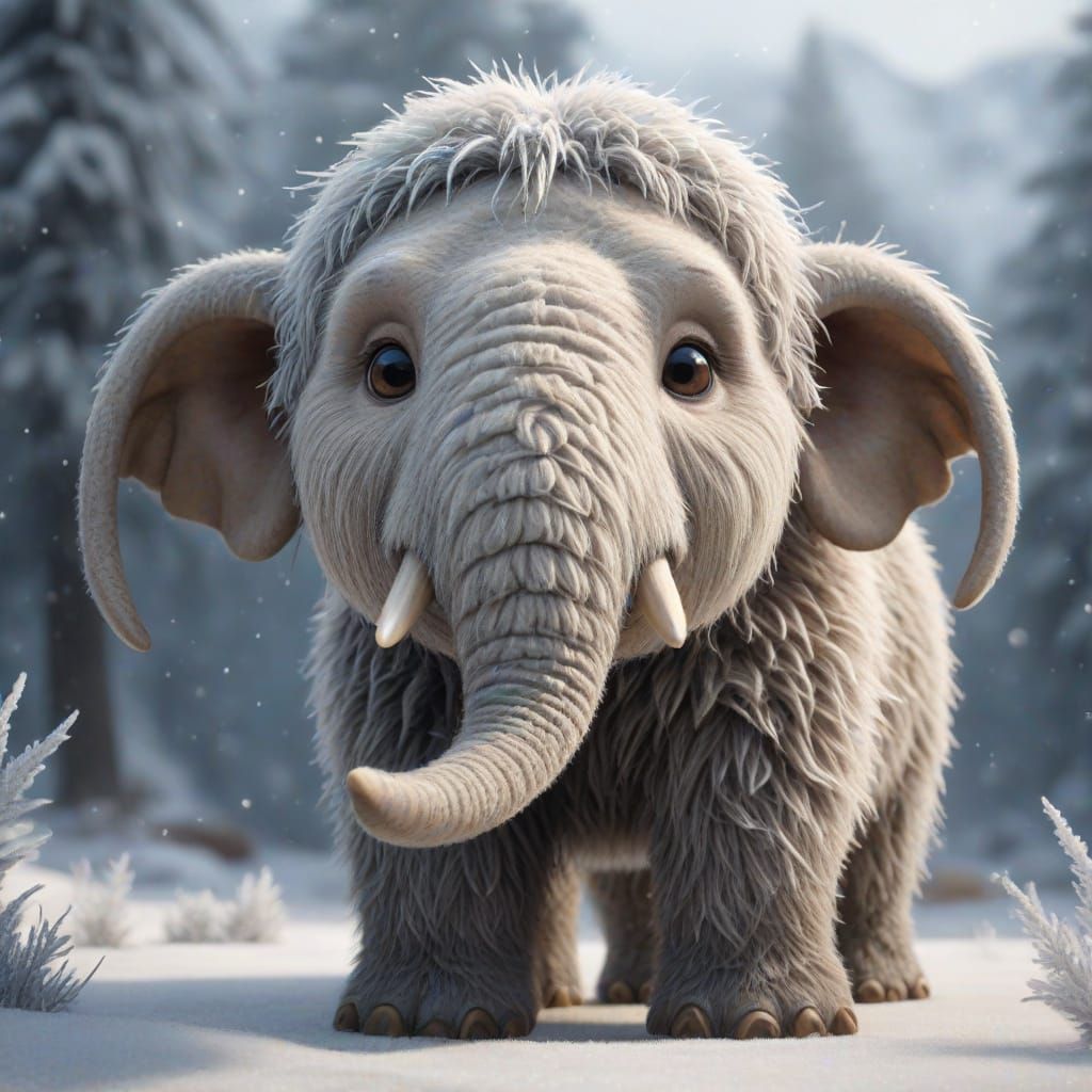 Chubby Chibi Mammoth in Winter Wonderland