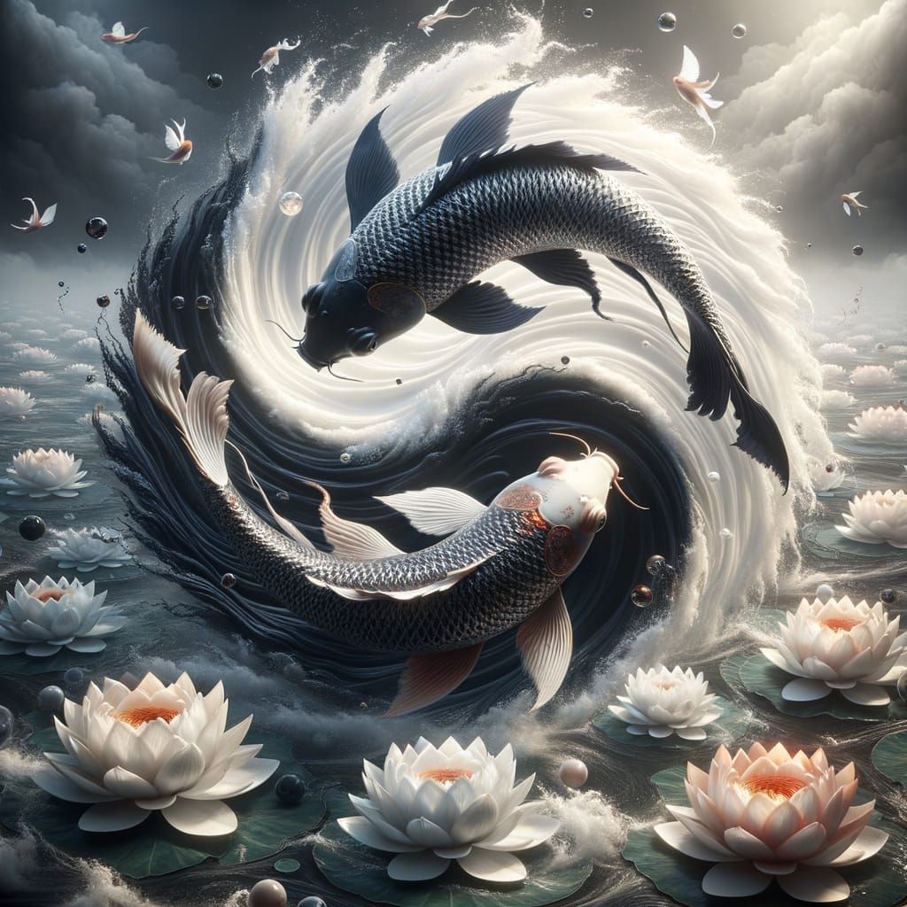 Yin-Yang Koi Fish Harmony in 3D