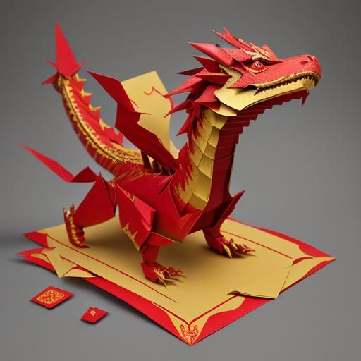 Red and Gold Origami Chinese Dragon