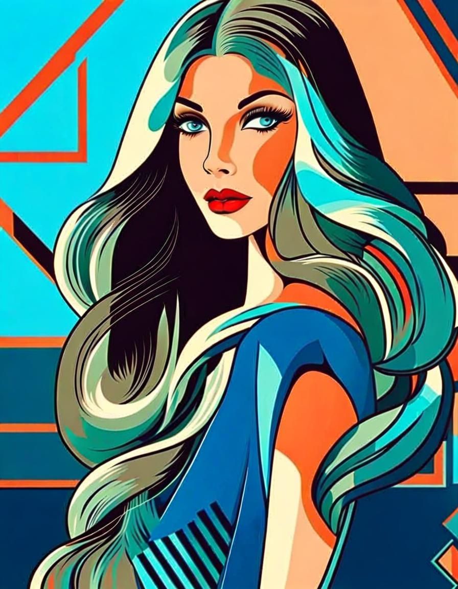 Art Deco Portrait of a Woman in Turquoise