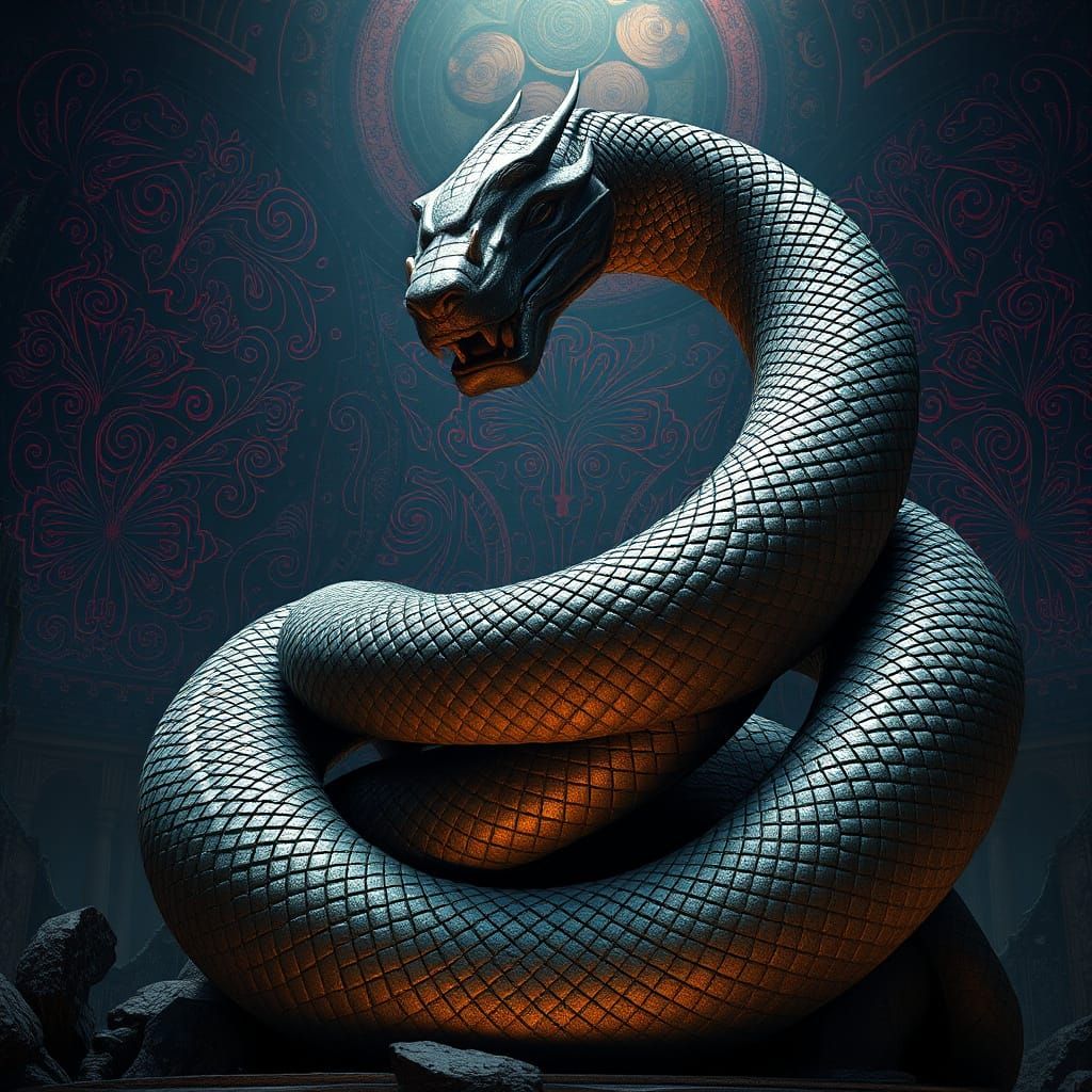 Majestic, Serpentine Statue in Richly Detailed Environment