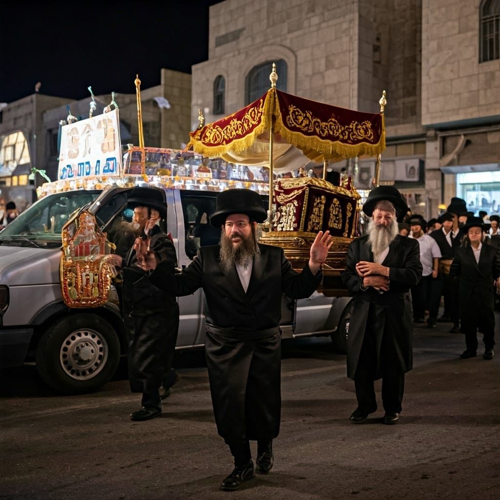 Joyful Orthodox Man Dancing During Torah Procession