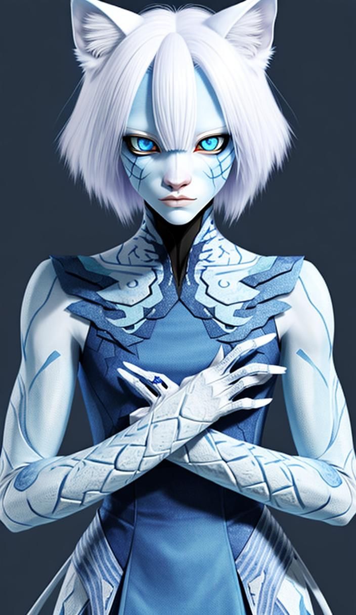 Albino Female Werecat with Four Arms