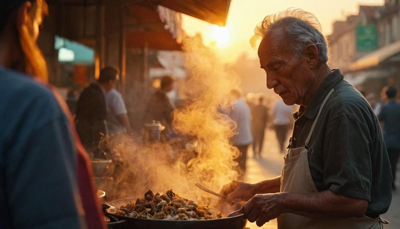 Cinematic Street Food Vendor in Golden Light