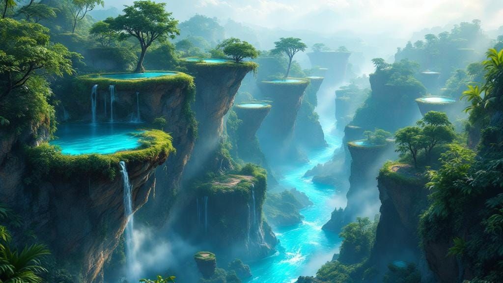 Dreamlike Floating Jungle Island Landscape