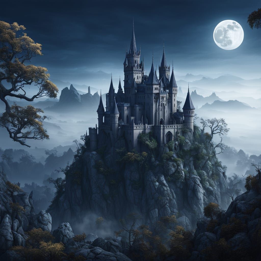 Mystical Castle Amidst Twilight Shadows