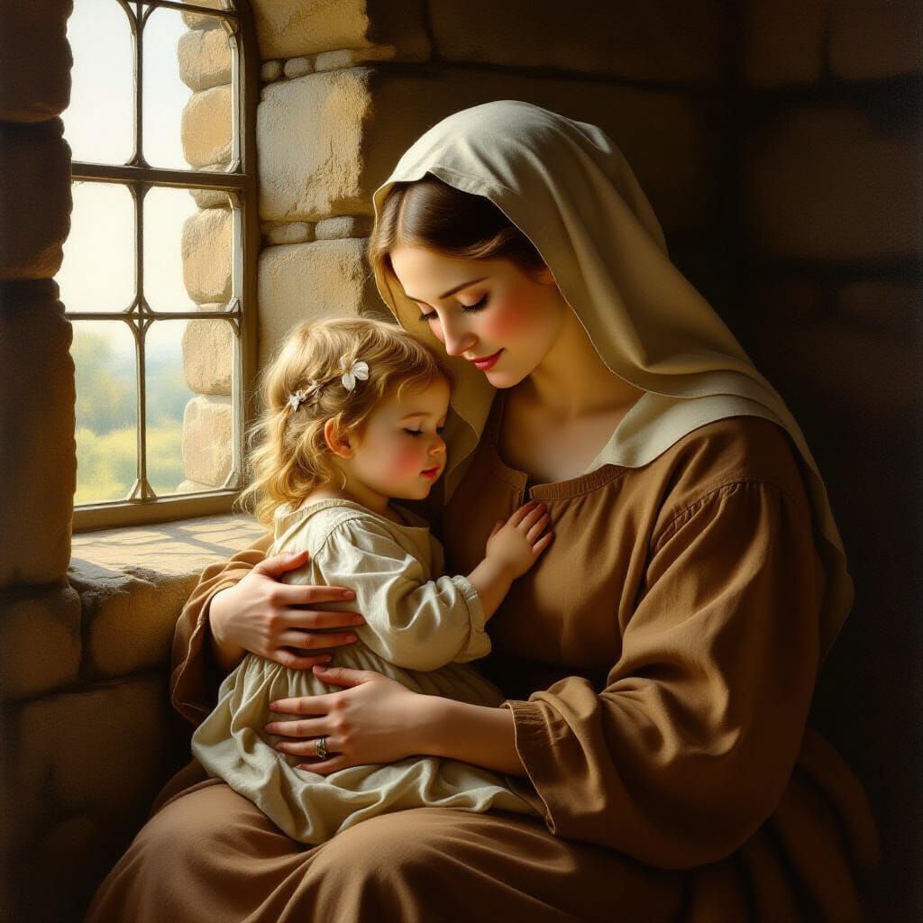 Medieval Mother and Daughter in Ethereal Light