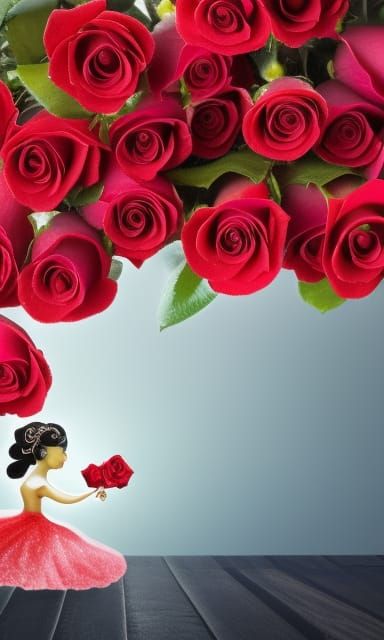 Valentine's Fairy with Red Roses Watercolor