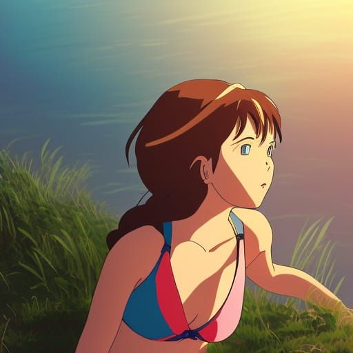 Anime Swimsuit in Studio Ghibli Style