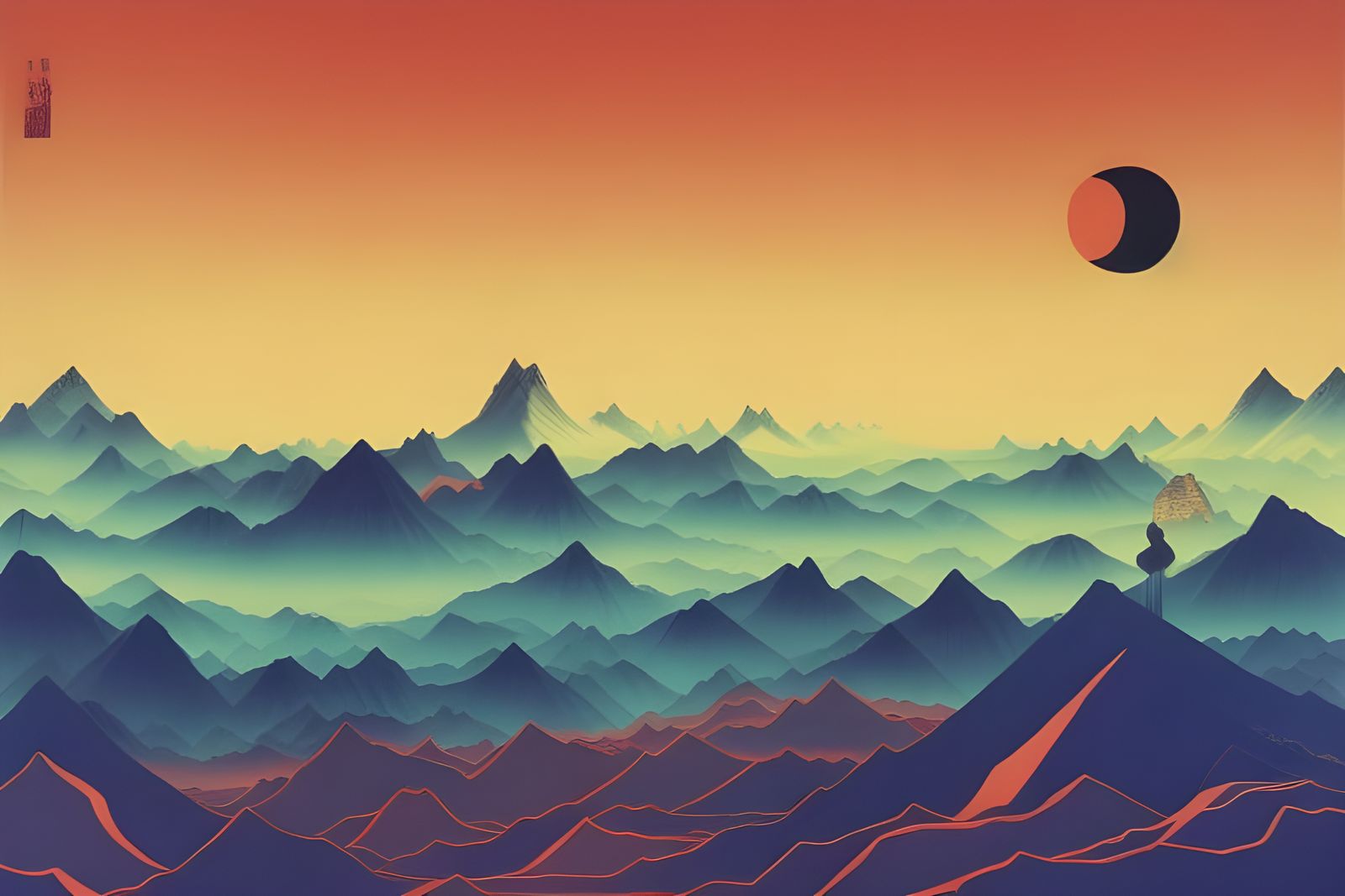 Sunsets Over Mountains in Detailed Surreal Artwork