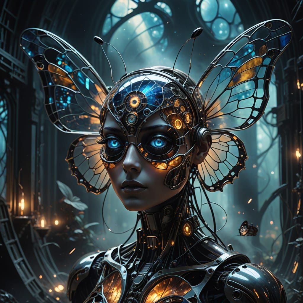 Futuristic Machine Built from Galaxy Eye and Mushroom