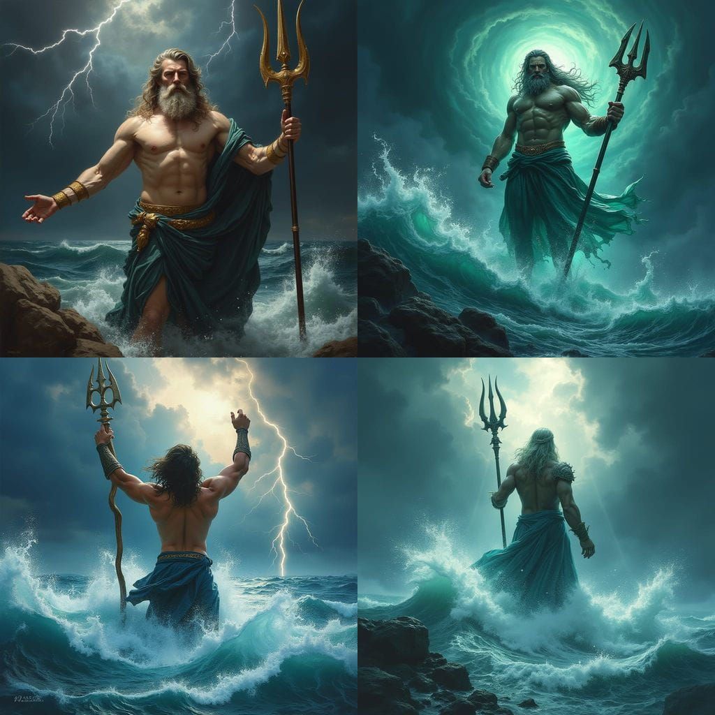 Poseidon Holds Trident Facing Forward