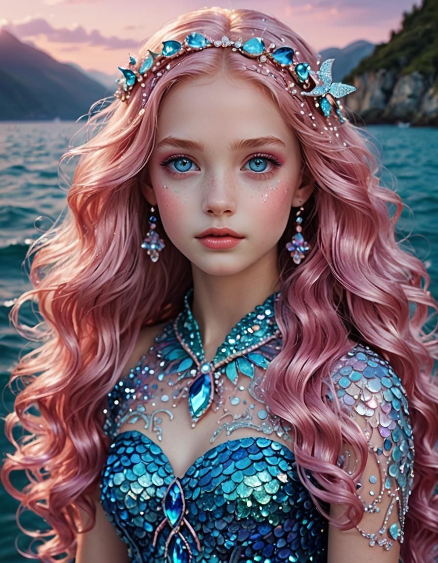 Enchanting Mermaid with Pink Hair in Fairy Tale Sea
