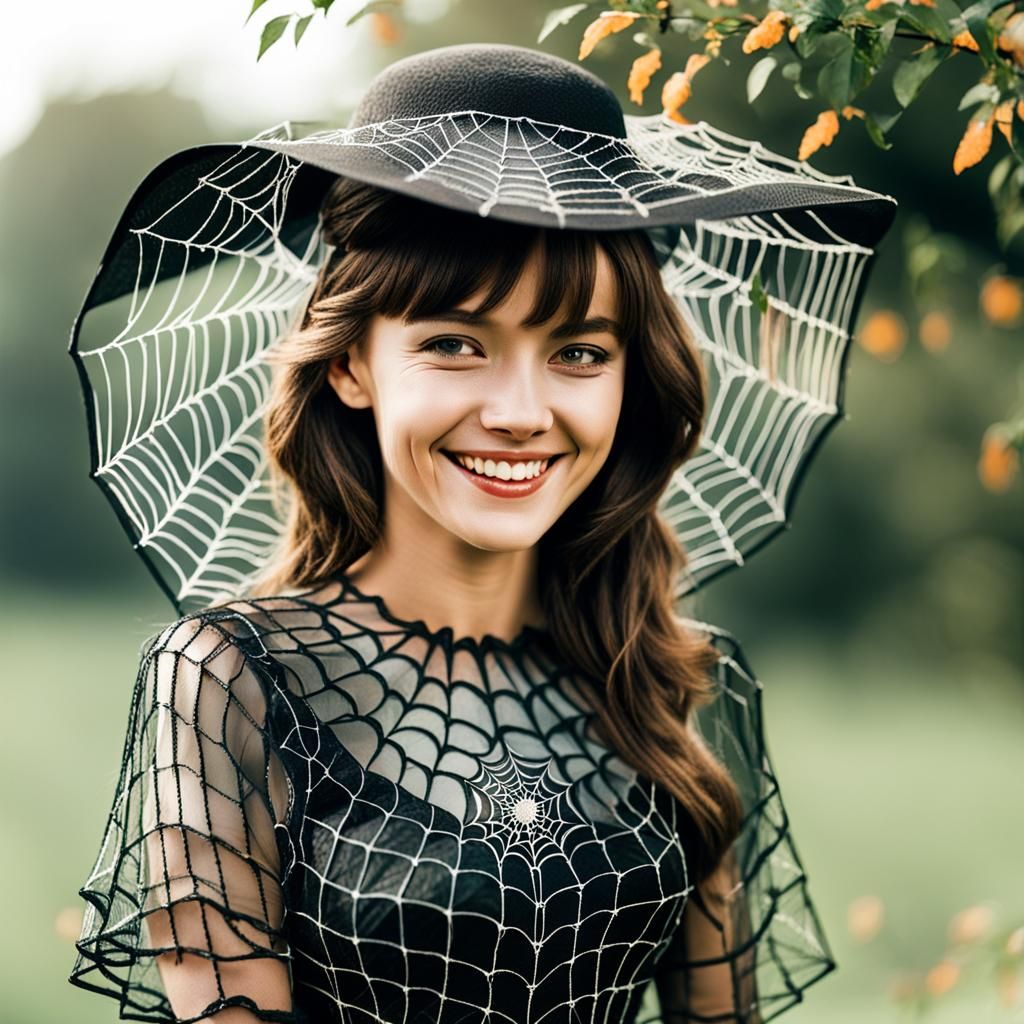 Woman in Cobweb Dress and Hat