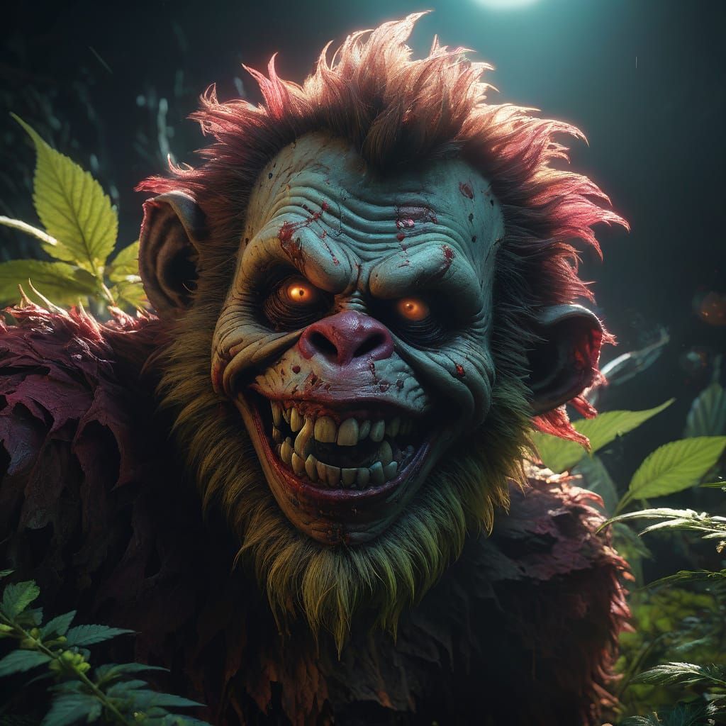 Hyperrealistic Zombie Clown in Neon Splash Art