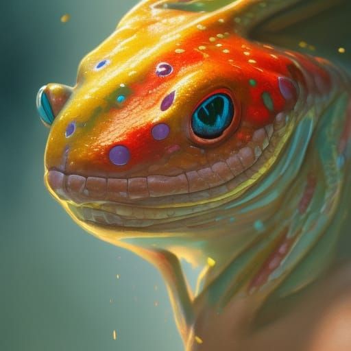Rainbow Salamander Portrait in Art Nouveau Style