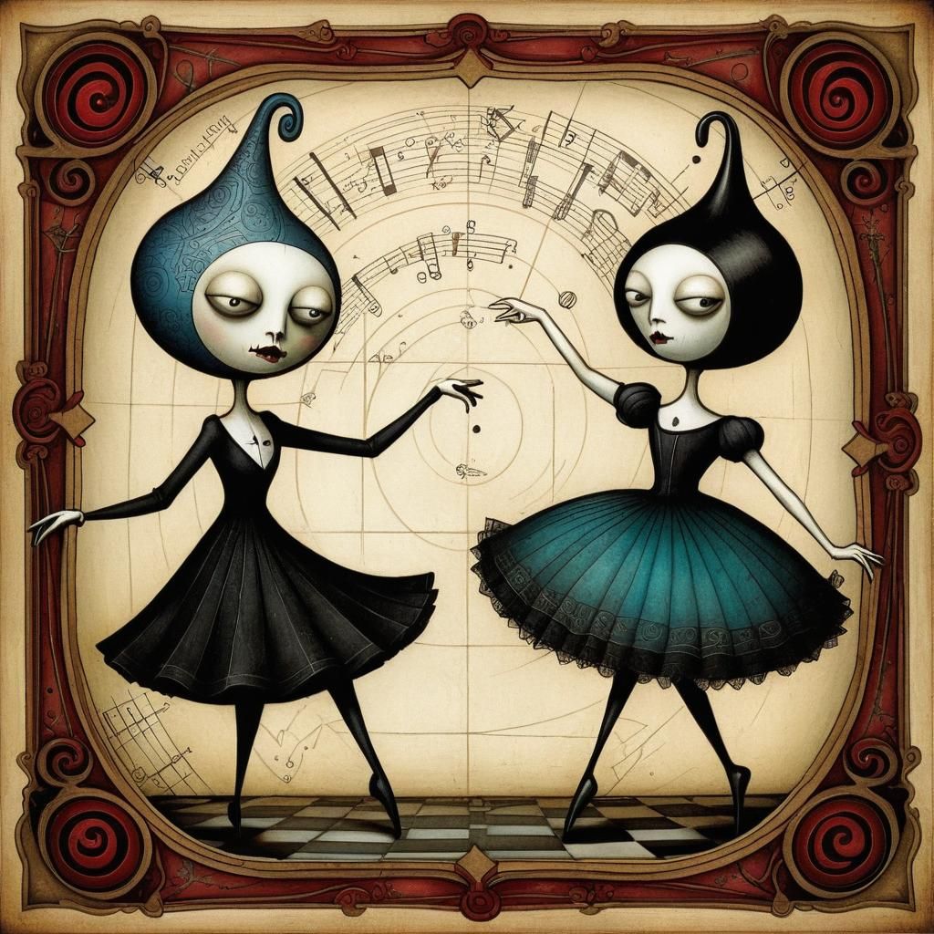 Dancing Figures in Dark Surrealist Style