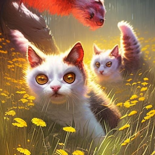 Eerie Adorable Kittens in a Flower Field