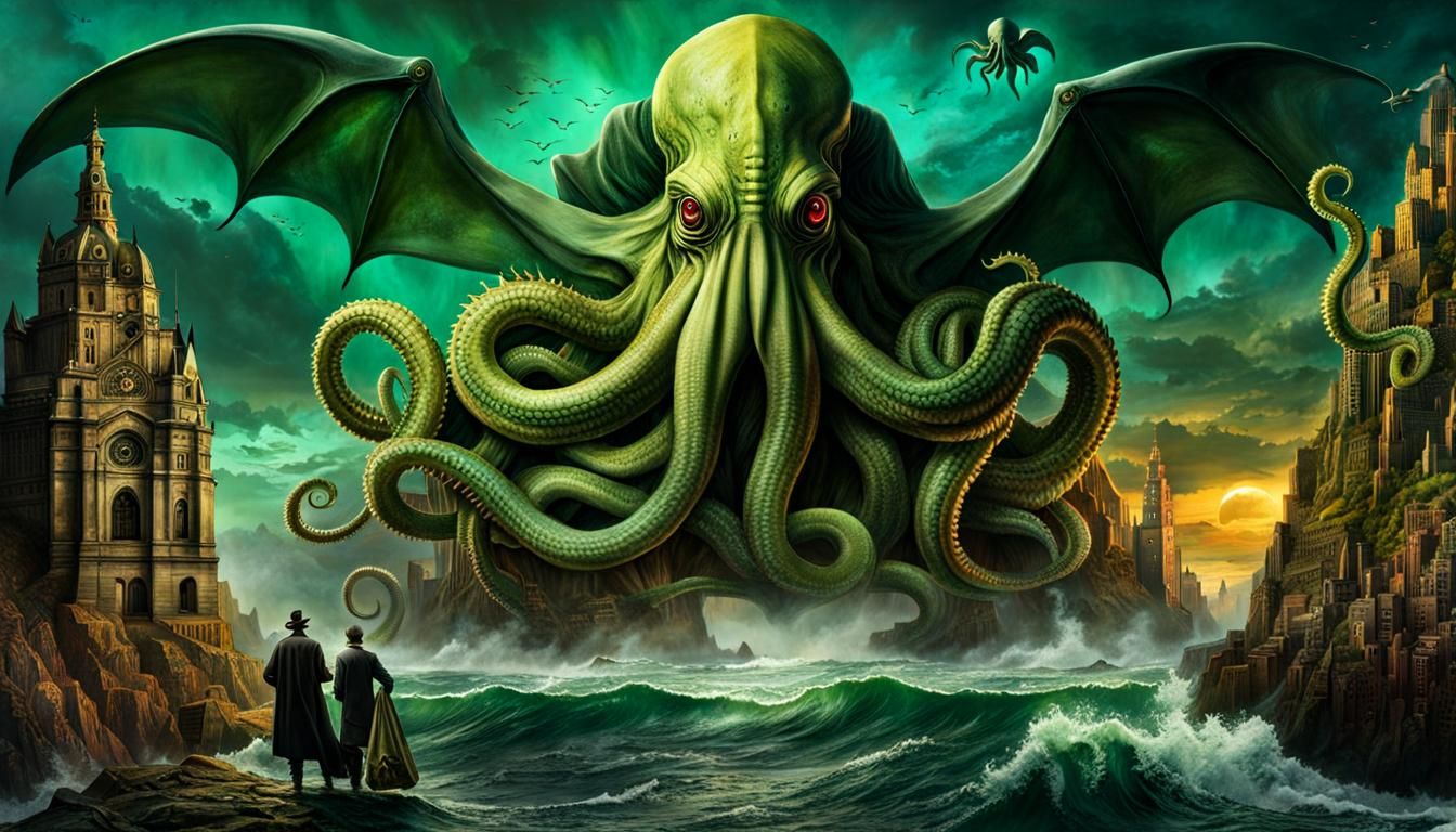 Surreal Cthulhu Mythos Collage in Mixed Media