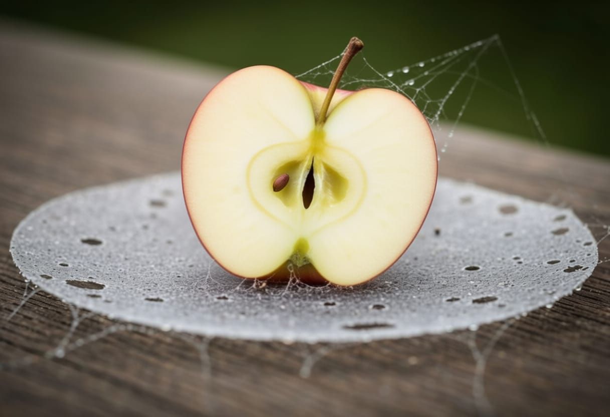 Spiderweb on Sliced Apple, Close Up