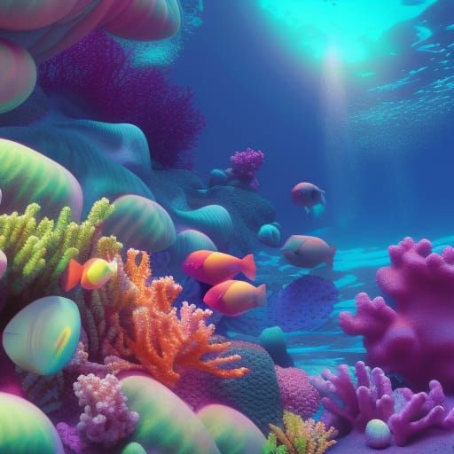 Neon Coral Reef: Magical Realism Underwater Landscape
