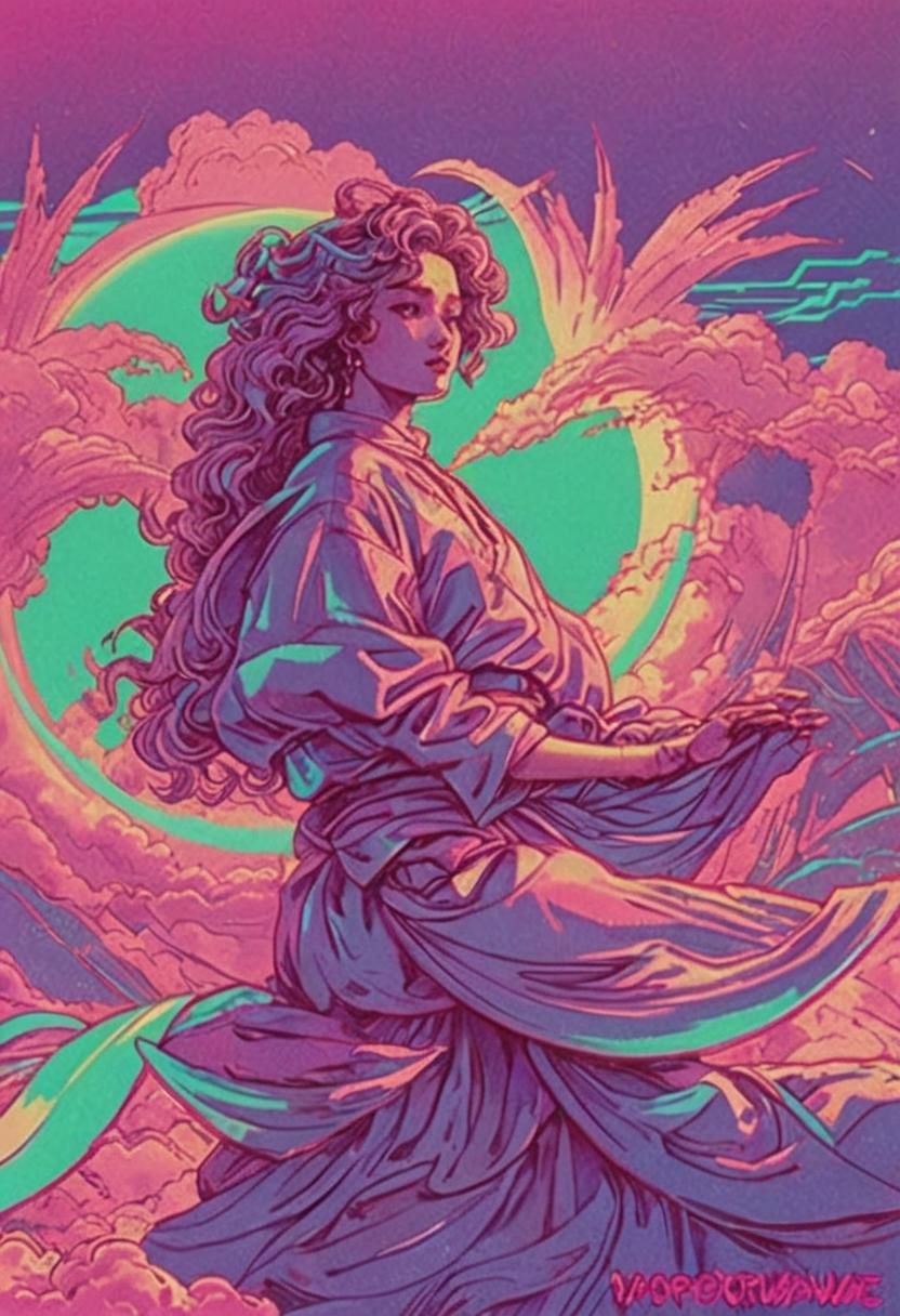 Vaporwave Scene with Nostalgic Elements