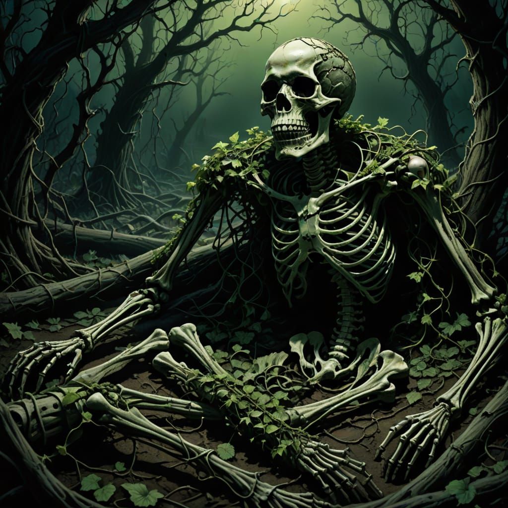 Dark Fantasy Skeleton in Gothic Garden