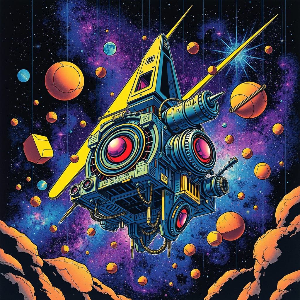 Surreal Futuristic Machine Explodes in Vibrant Colors and Ge...