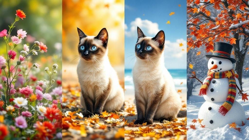 Siamese Cat's Seasonal Adventure