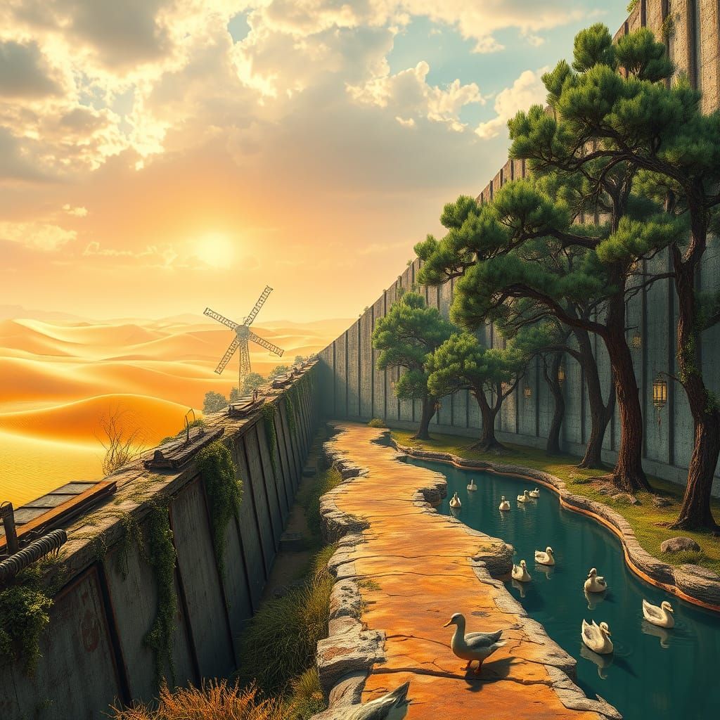 Surreal Landscape Divide in Cyberpunk Style