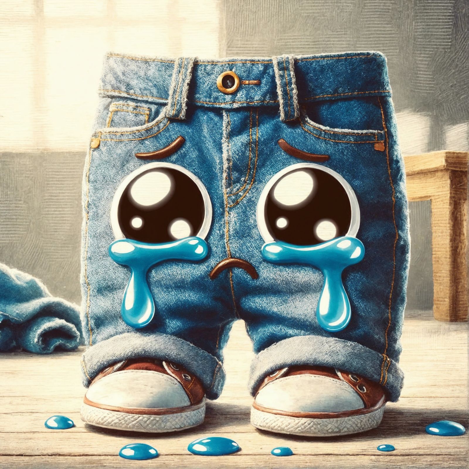 Sad Cartoon Pants in Oil Painting Style