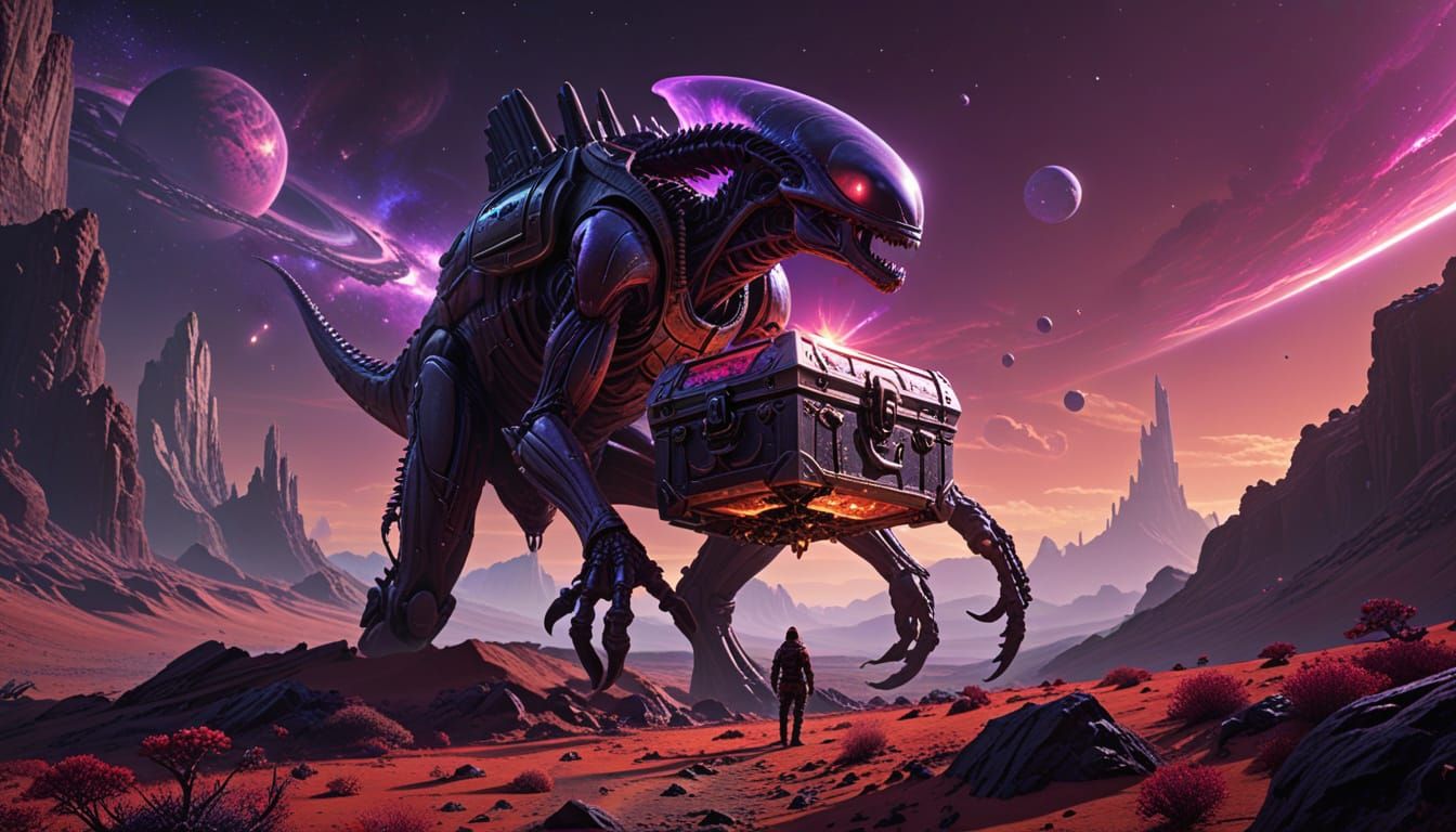 Alien Explorer Finds Treasure on Crimson Planet