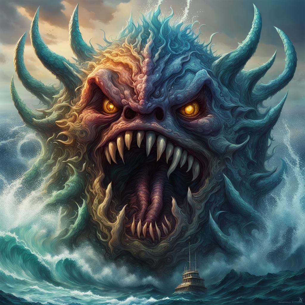 Hyperrealistic HydraPunk Monster Ocean Splash Art