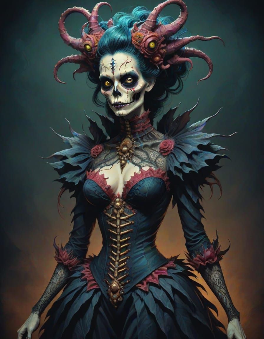 Eerie Macabre Monster Woman Portrait